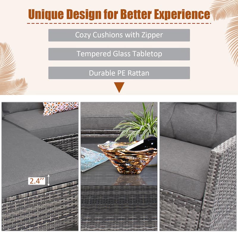 Costway 4PCS Patio Rattan Furniture Set Sofa Ottoman Cushion Garden - See Details