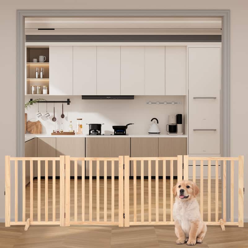 Wooden Freestanding Dog Gate, Collapsible Pet Gate with Support Feet, Indoor Dog Fence for The House,Doorways, Stairs,