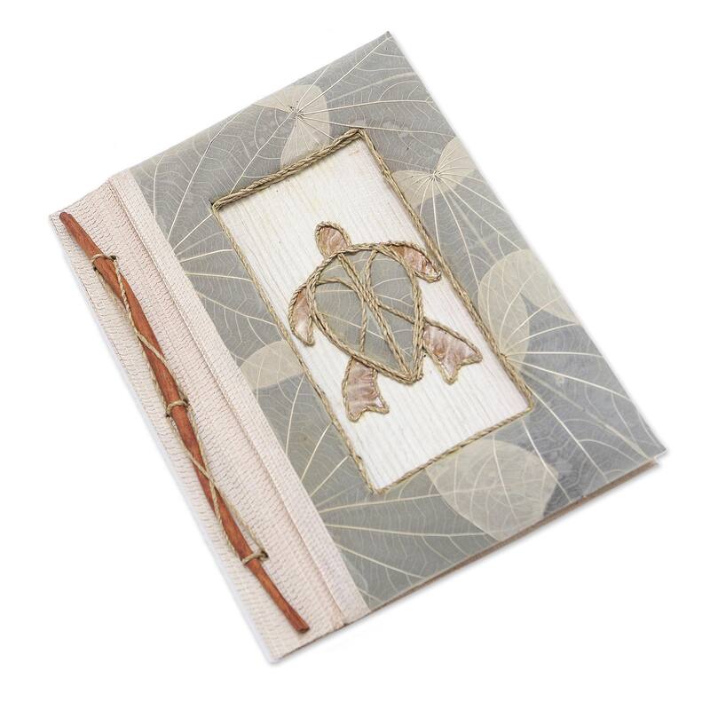Novica Handmade Tortoise Thoughts In Grey Natural Fiber Journal