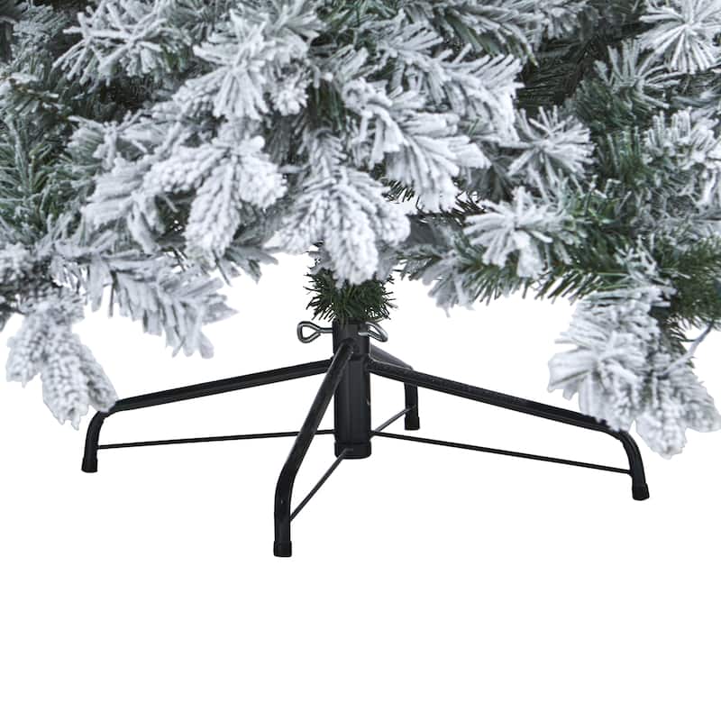 8' Flocked Vermont Pine Artificial Christmas Tree, Warm Clear LED - 8 Foot