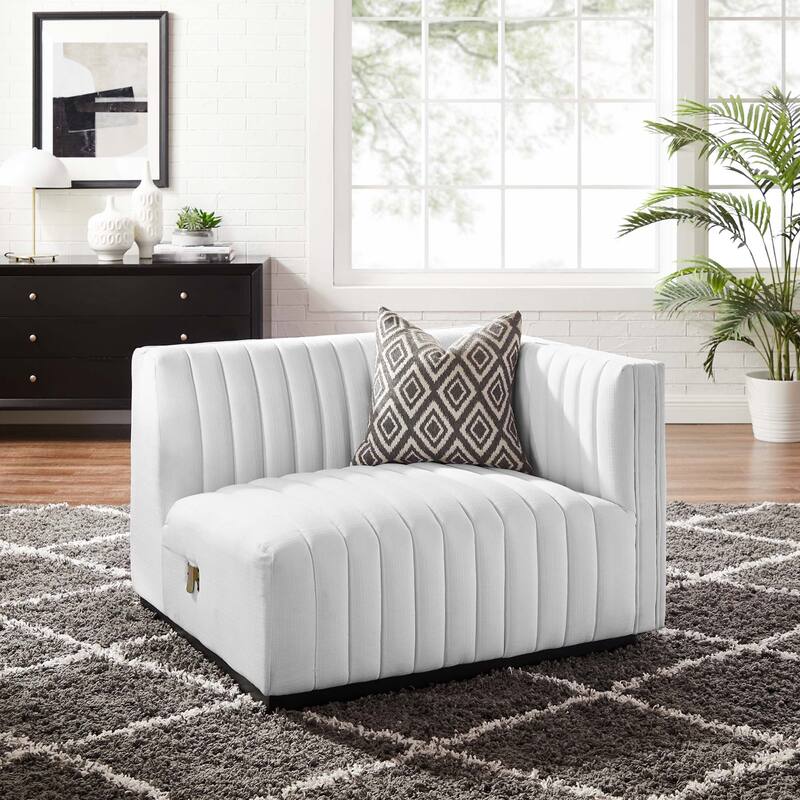 Conjure Channel Tufted Upholstered Fabric Right-Arm Chair - Black White