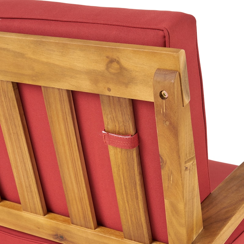 Peyton Outdoor Cushioned Acacia Wood Loveseat and Table Set by Christopher Knight Home
