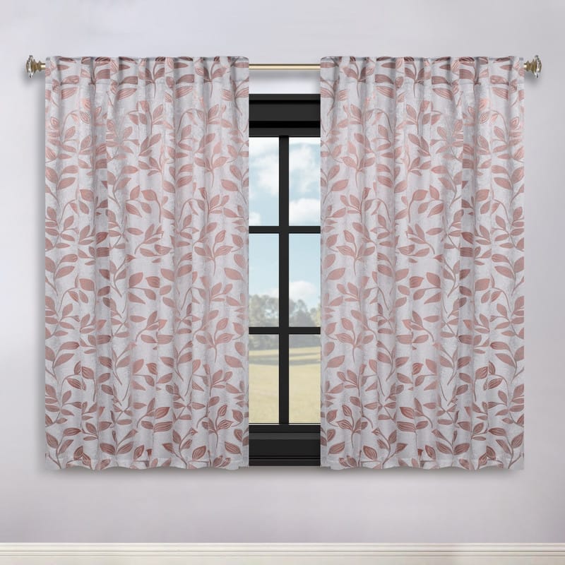 Superior Leaves Machine Washable Room Darkening Curtains with Back Tabs, Set of 2