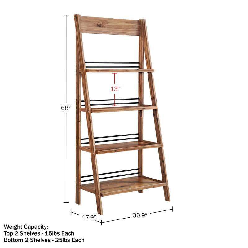 Lavish Home 4-Tier Wood Ladder Bookshelf, Walnut