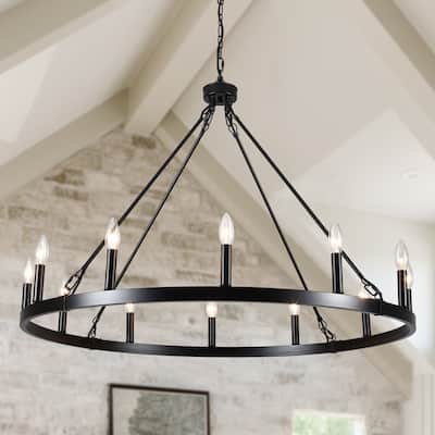 Dineen 12-Light Vintage Candle Style Wagon Wheel Chandelier