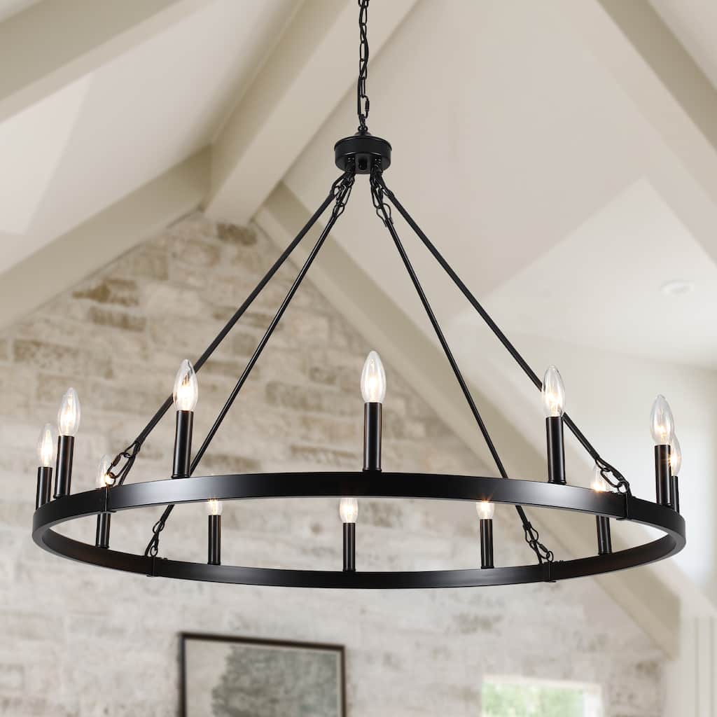 Dineen 12-Light Vintage Candle Style Wagon Wheel Chandelier