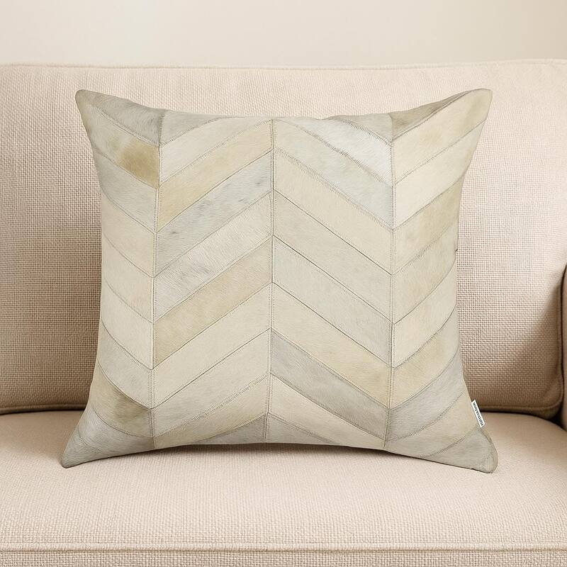 18" Natural Cowhide Throw Pillow - Cotton - Single - 18.00 in. x 18.00 in.  x 5.00 in. - Pillow Sets - Natural