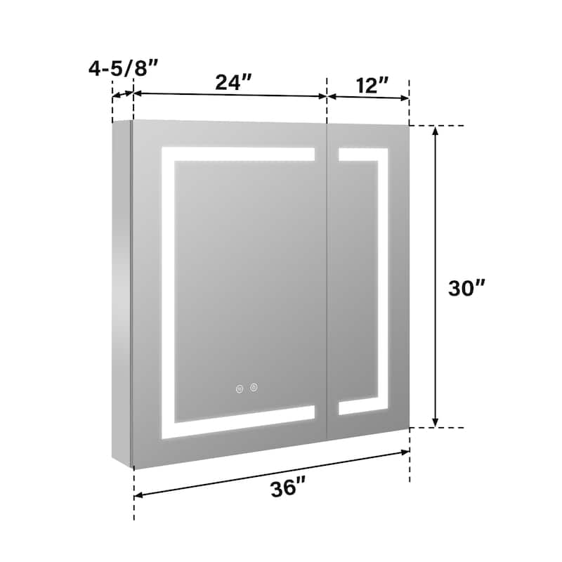 30" H Recessed or Surface LED Mirror Cabinet with Adjustable Glass Shelves,Defogger, Dimmer And Outlets & USB Ports