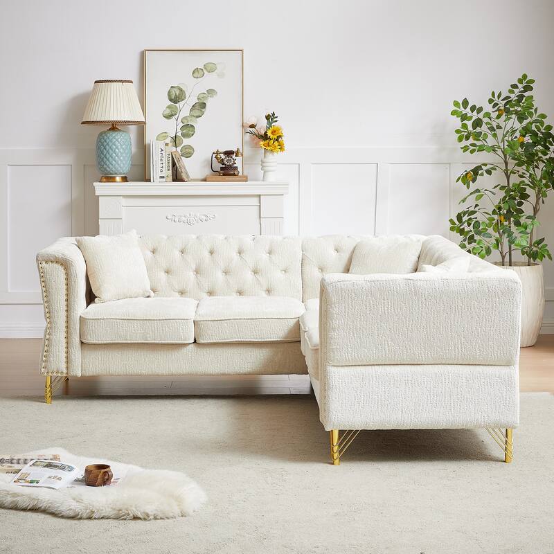 5-Seater Chenille Corner Sofa with Nailhead Trim, L-Shaped Couch for Living Rooms