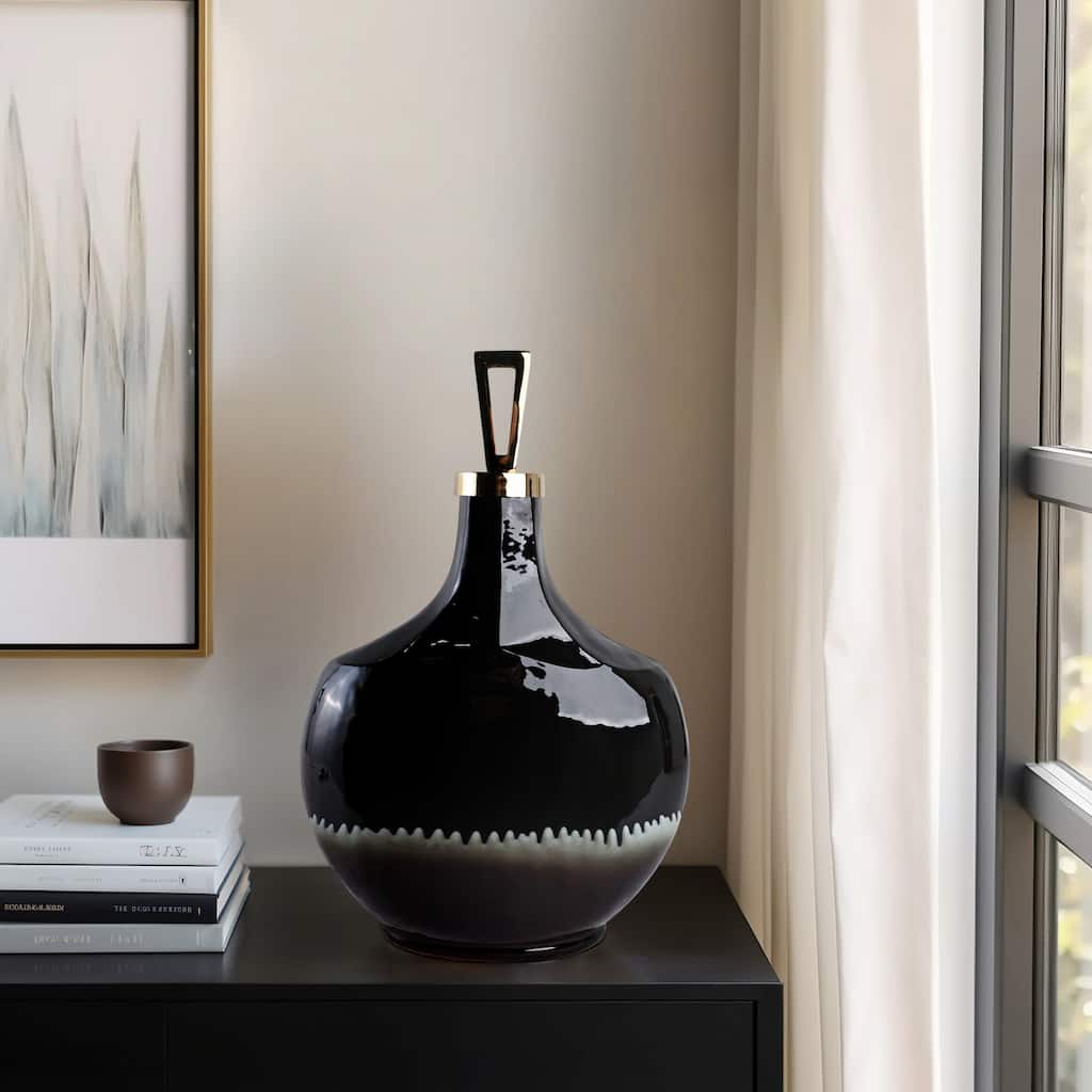 Glass Decorative Vase Modern Sculptural Metal Accent Artisan Details