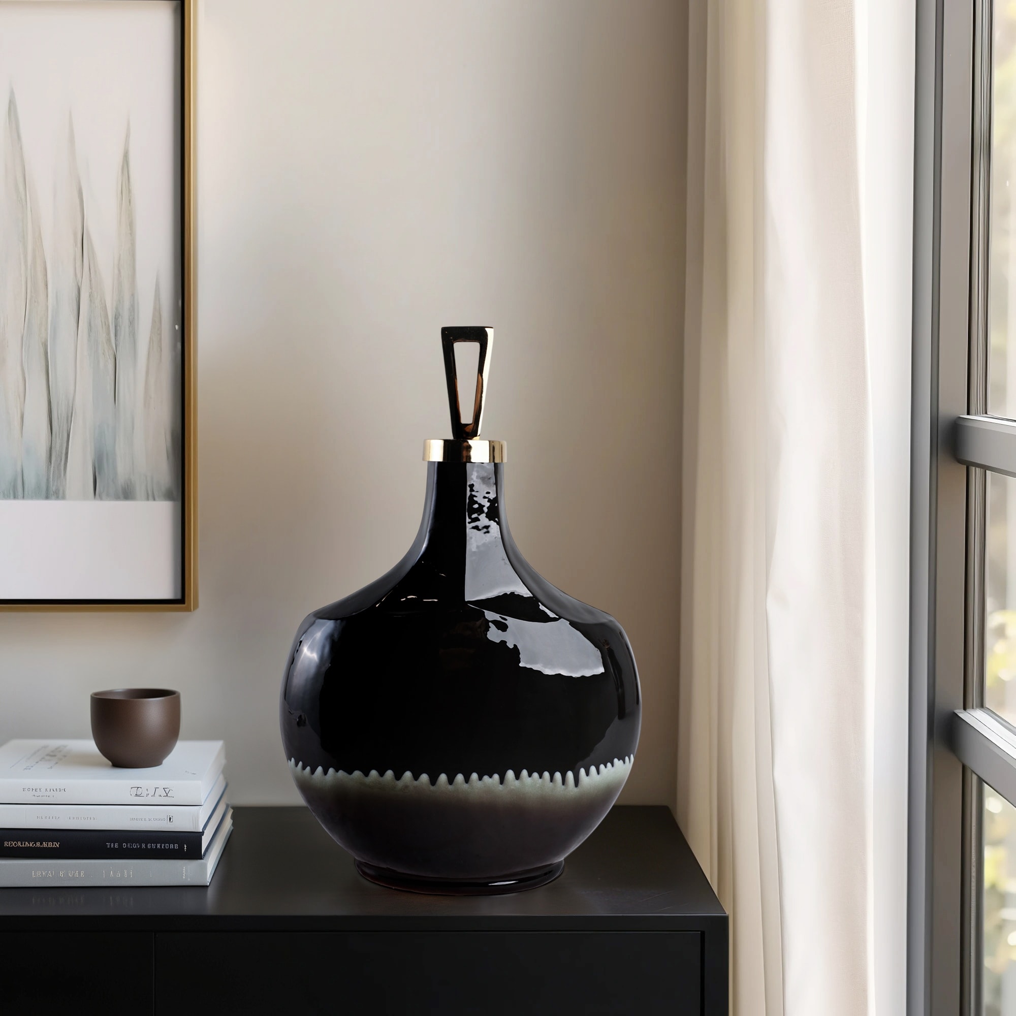 Glass Decorative Vase Modern Sculptural Metal Accent Artisan Details