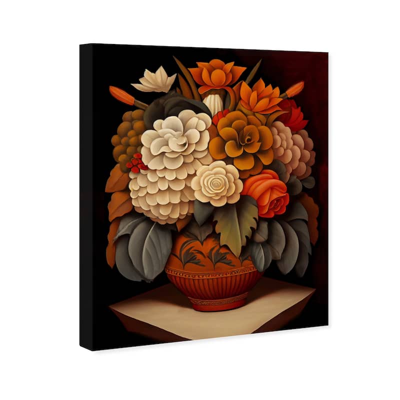 Wynwood Studio Canvas Floral and Botanical Mexican Flower Vase III Orange and Dark Orange Traditional Wall Art Canvas Print