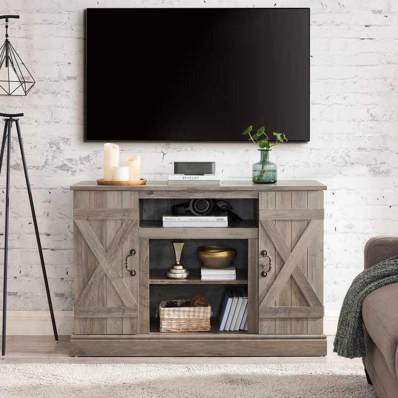 47 Farmhouse TV Stand with Barn Doors and Storage for 50 TV - Ashland Pine. - Gray Wash