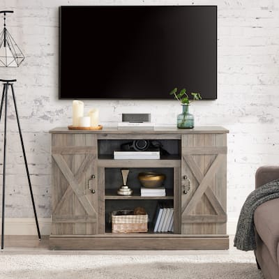 70 Inch Espresso Wood Rattan TV Stand Storage Cabinet Media Console - 15.50 x 47.00 x 30.75