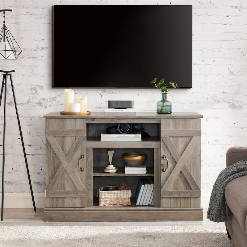 Gray Wash 47" Farmhouse TV Stand with Open/Closed Storage for TVs Up to 50" - Gray Wash