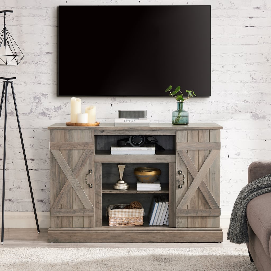 Gray Wash 47" Farmhouse TV Stand with Open/Closed Storage for TVs Up to 50"