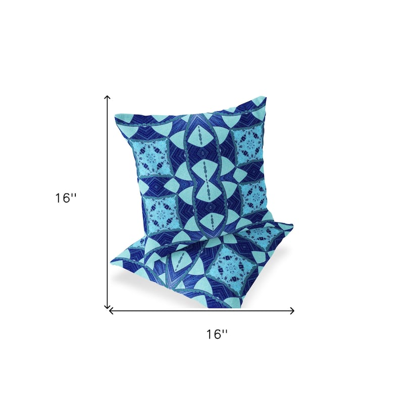 HomeRoots Set of Two 16" X 16" Blue and Green Blown Seam Eclectic Indoor Outdoor Throw Pillow - 16.00' X '16.00' X '5.00