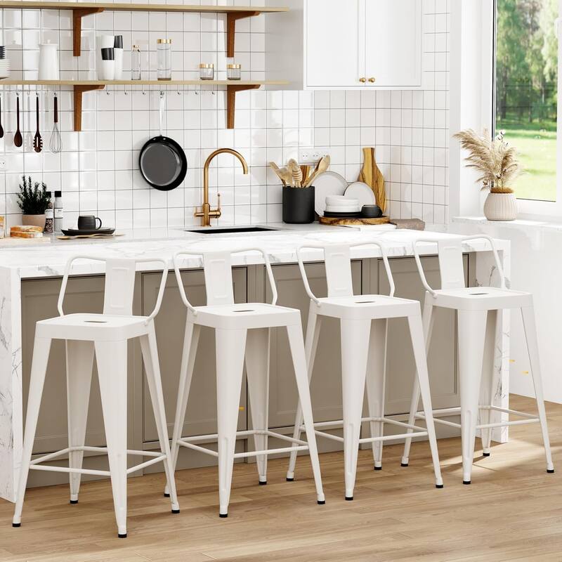 Metal Counter & Bar Stools Set of 4, 26" and 30" Seat Height Barstools with Metal Frame and Low Back for Kitchen lsland