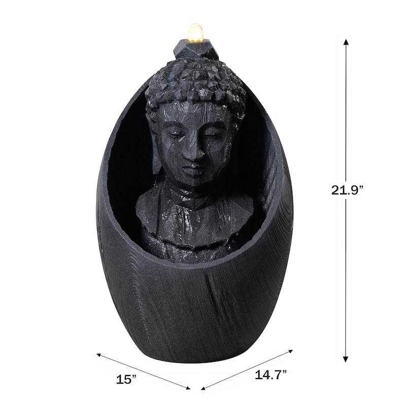 LED Lighted Buddha Head Outdoor Garden Water Fountain - 22"