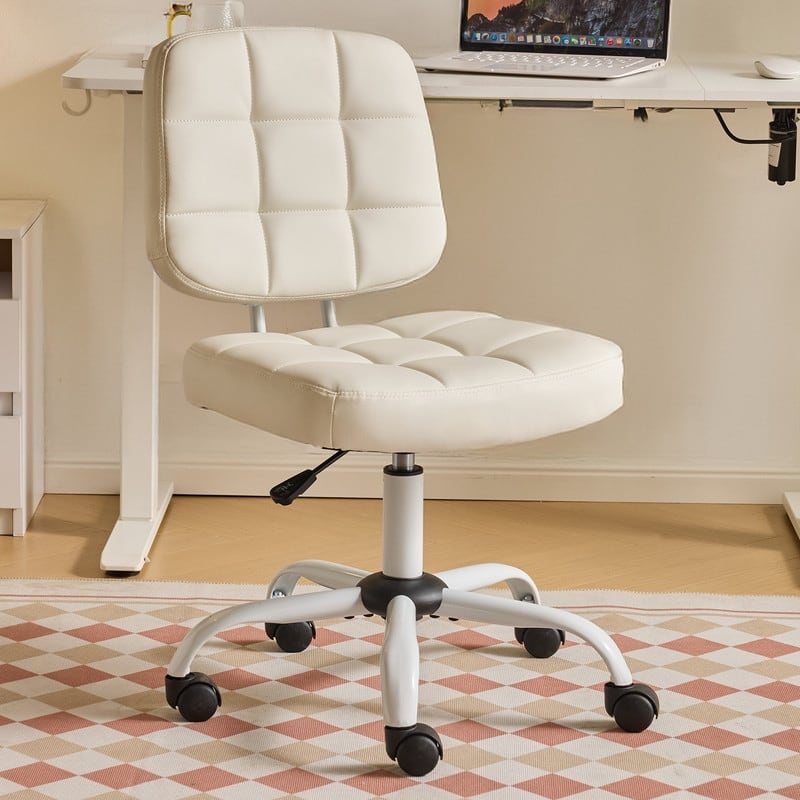 22.1 Inch Upholstered PU Lattice Swivel Office Chair - White