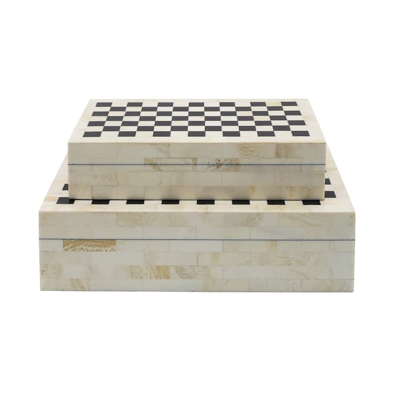Black and White Checkered Polyresin & MDF Storage Boxes - Set of 2 - 12" x 8" x 3.75"