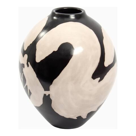 Aurelle Home Modern Black and Cream Glazed Terracotta Vase