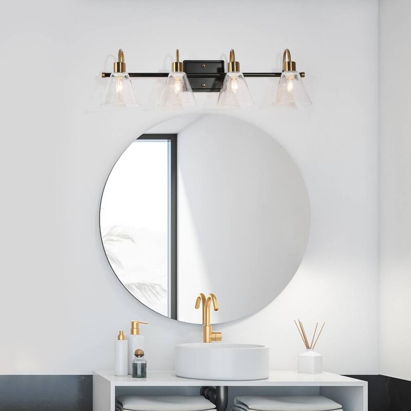 Modern Transitional 4-light Bathroom Vanity Light Black Gold LED Dimmable Wall Sconce