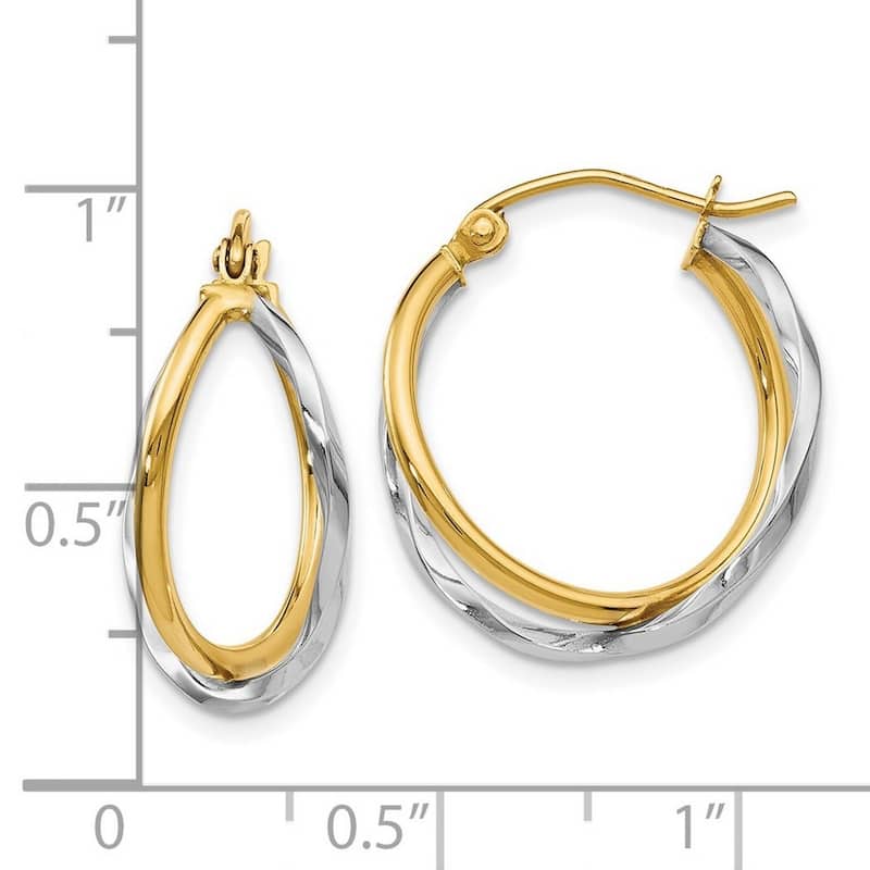 Curata 14k Two-Tone Gold Textured Geometric Hoop Earrings (22mm)