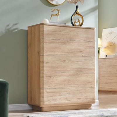 Modern 5 Drawer Dresser for Bedroom, Handle-less Wooden Dressers