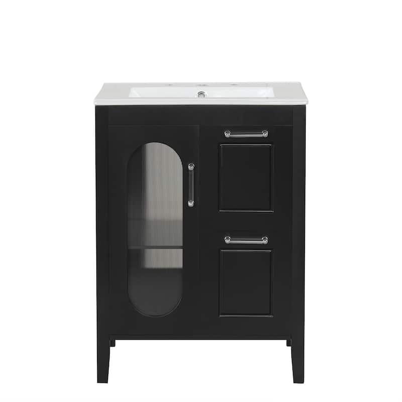 24" Bathroom Vanity with Sink, Bathroom Vanity Cabinet with Two Drawers and Door,Adjustable Shelf