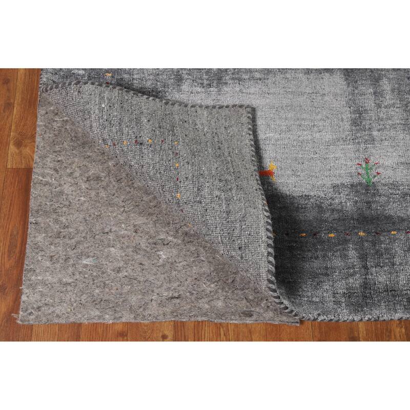 Hand Knotted Oriental 100% Wool Carpet Tribal Animal Pictorial Greys & Charcoal Gabbeh Area Rug - 5' 9'' X 4' 5''