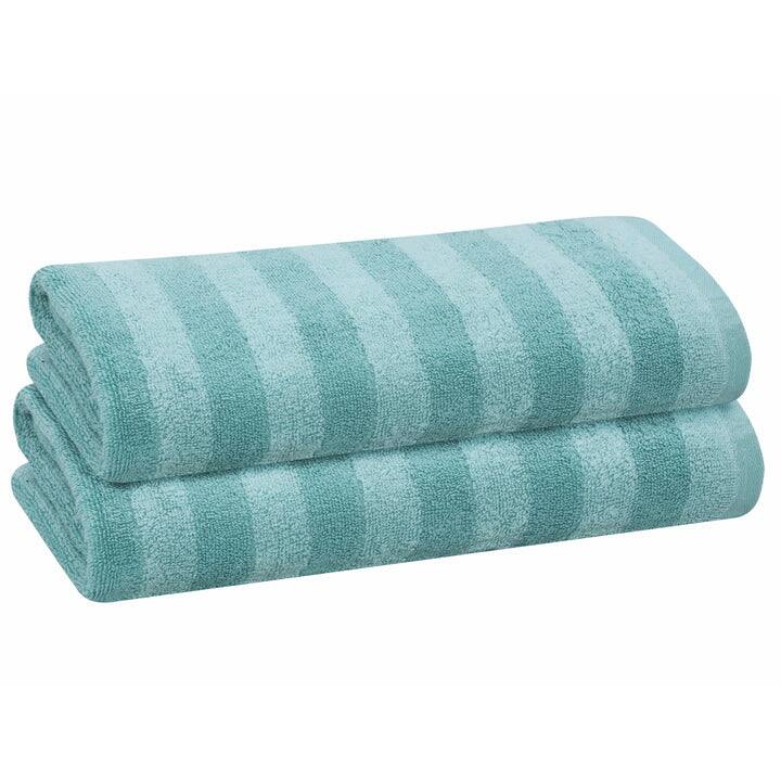 PREMIUS 2 Pack Stripes 100% Cotton Yarn Dyed Bath Sheet Towel, 32x64 Inches - Aqua-Cyan