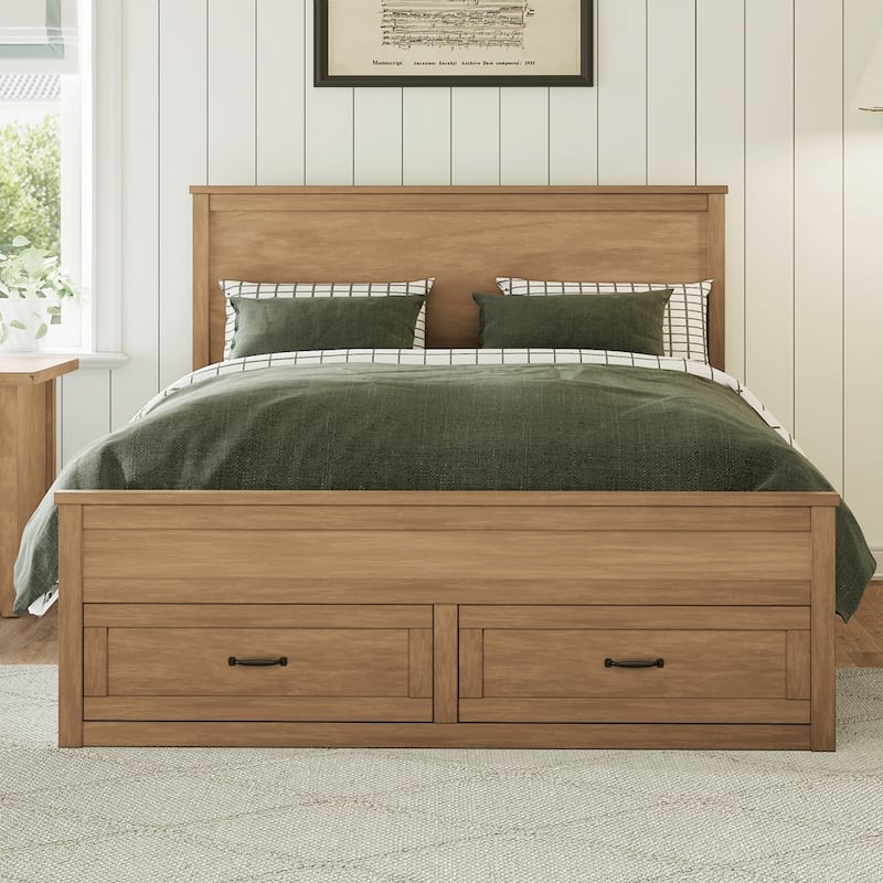 Modern Queen Size Wood Storage Bed Frame with 6 Drawers - Seadrift