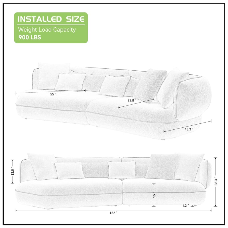 Mid-century Modern Stylish Upholstered Sectional Beige Sofa Curved Sofa for Living Room