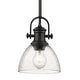 preview thumbnail 1 of 0, Yep by Golden Lighting Hines 1-light 7in Pendant in Matte Black and Seeded Glass