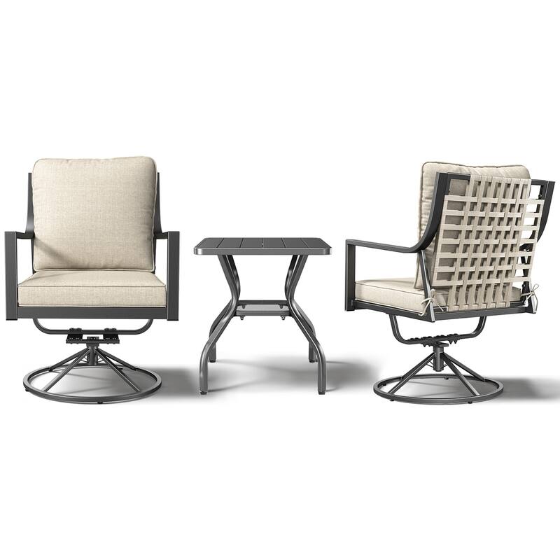 Komodo 3-Piece Outdoor Conversation Set with 2 Rocking Swivel Chairs and Side Table