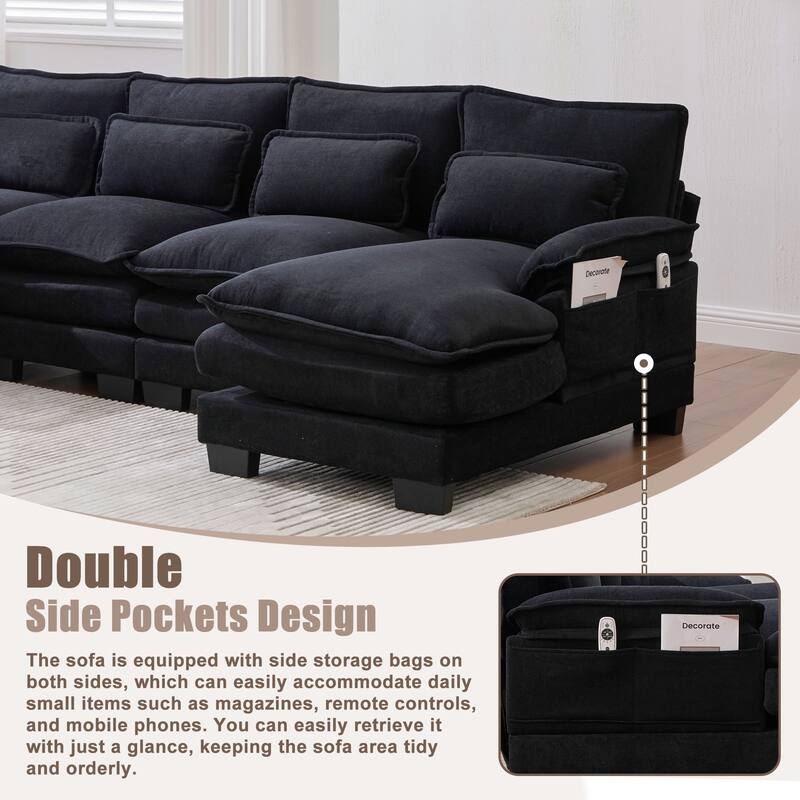 GDFStudio - U Shaped 110" Chenille Modular Cloud Sectional Couches