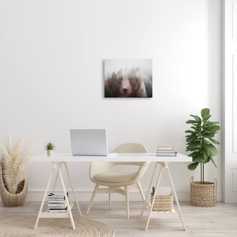 Stupell Abstract Wildlife Brown Bear Foggy Weather Forest Canvas Wall Art - White
