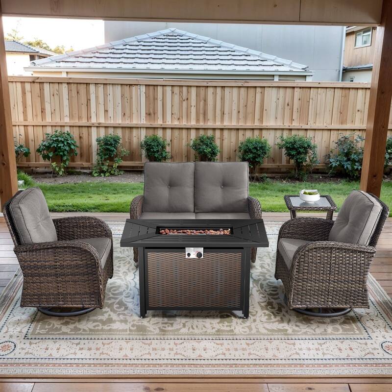 Gymojoy Outdoor Fire Pit Conversation Set, Loveseat Glider Sofa & Chairs - Patio Furniture Set
