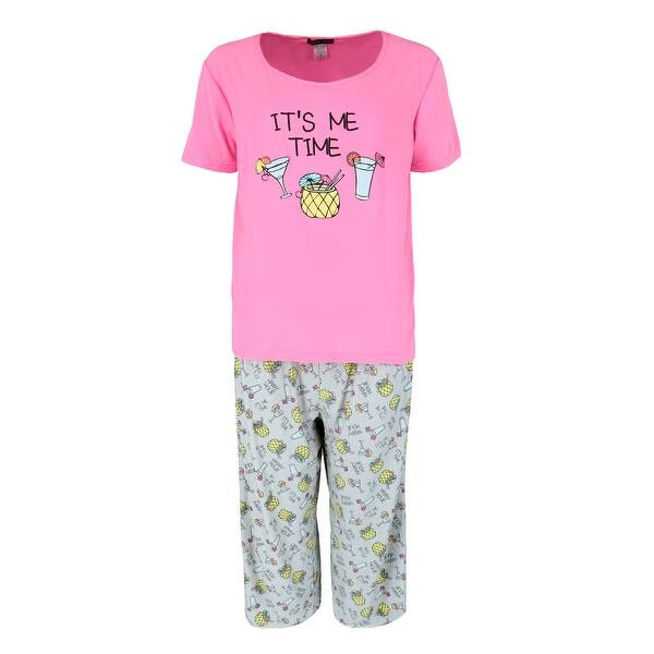Shop Elegant Emily Women S Plus Size It S Me Time Cocktail Print Capri Pajama Set Overstock 31144208