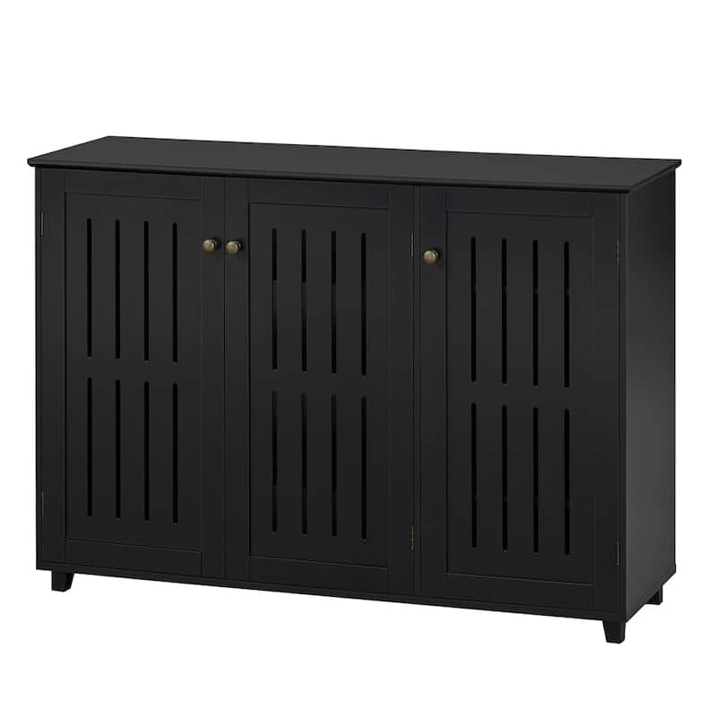 Yaheetech Louvered Door 4 Tier Shoe Storage Cabinet Closed Shoes Rack - N/A - Black