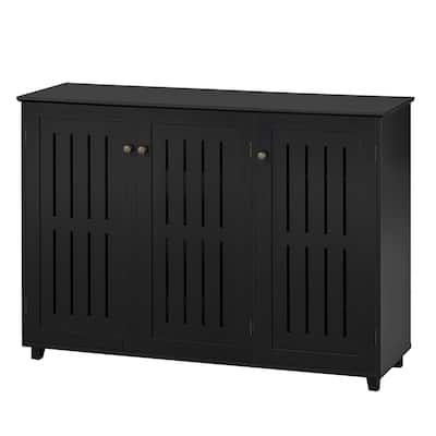 Yaheetech Louvered Door 4 Tier Shoe Storage Cabinet Closed Shoes Rack - N/A