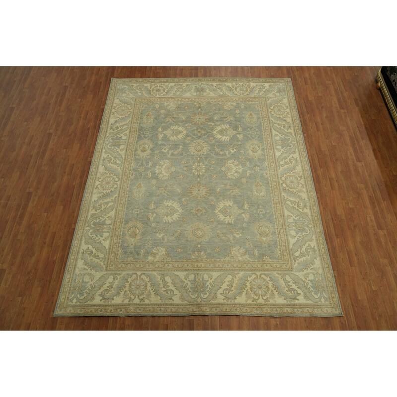 Vegetable Dye Wool Oushak Turkish Area Rug, Floral Geometric Carpet - 12' 0'' X 9' 3''