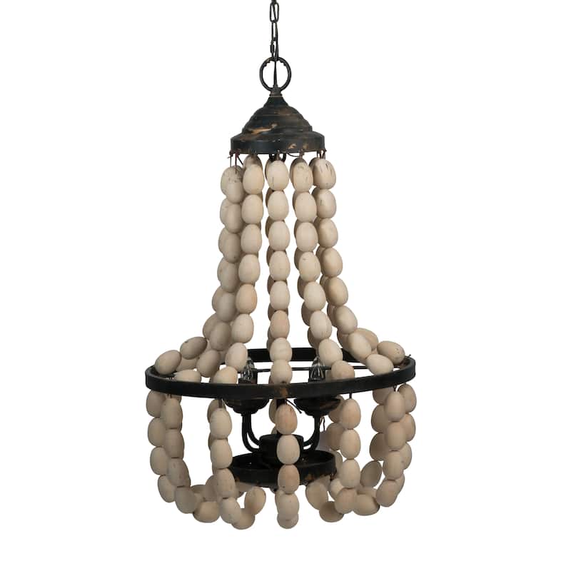 D18.9x33.1" Large Beaded 4-Light Chandelier, Vintage Style Hanging Light Fixture, Bulb Not Included