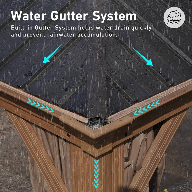 14x24FT Hardtop Gazebo with Galvanized Steel Roof, Aluminum Frame, Built-in Gutter, Curtains & Netting for Patio Garden