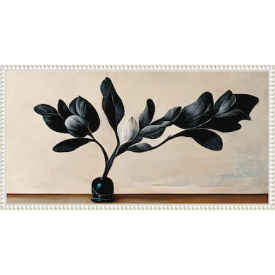Black Magnolia by Treechild Framed Canvas Wall Art Print - Sylvie Beaded White