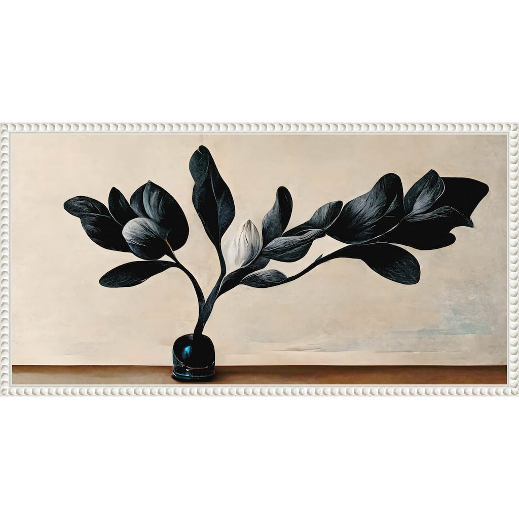 Black Magnolia by Treechild Framed Canvas Wall Art Print - Sylvie Beaded White