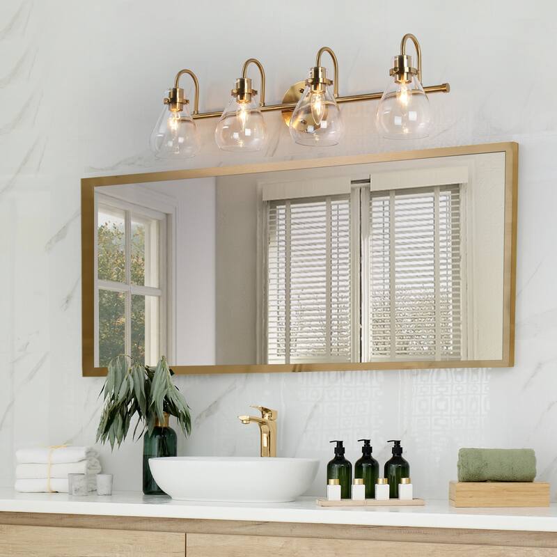 Modern Contemporary Brass Gold 4-light Bathroom Vanity Light LED Dimmable Glass Wall Sconces - L31.5"x W7.5"x H8.5"