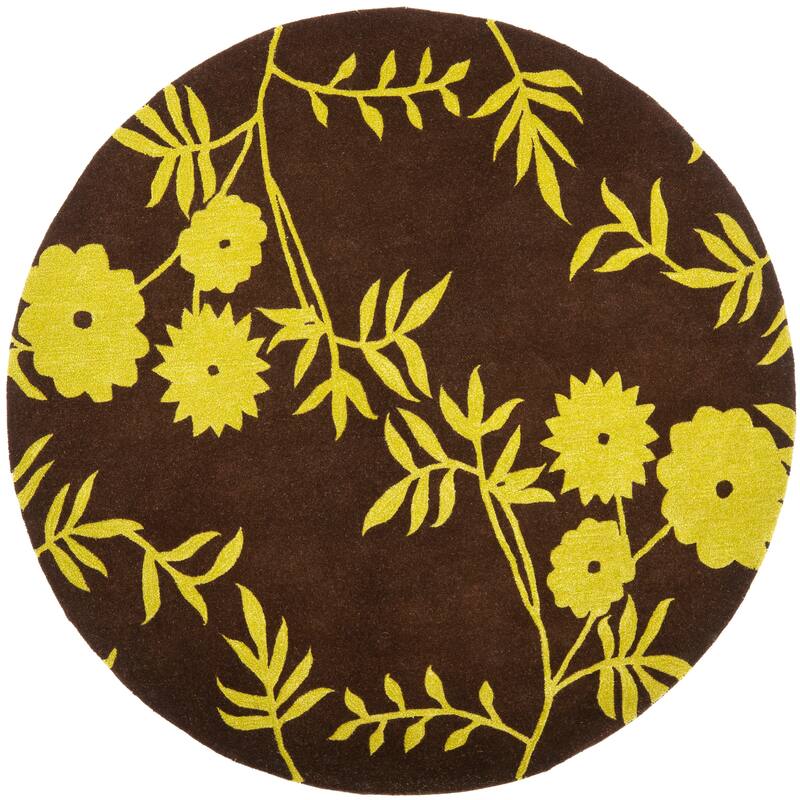 SAFAVIEH Handmade Soho Chelsey Floral N.Z. Wool Rug - 6' Round - Brown/Green