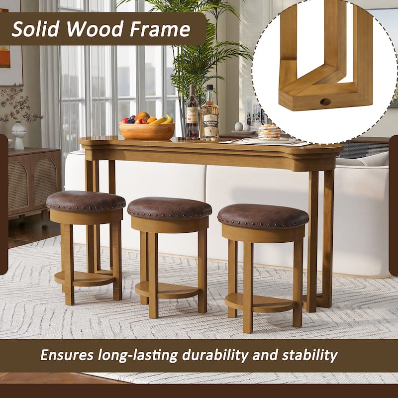 Rossetta 4-Piece Multifunctional Design Bar Table Set with 3 Padded Stools